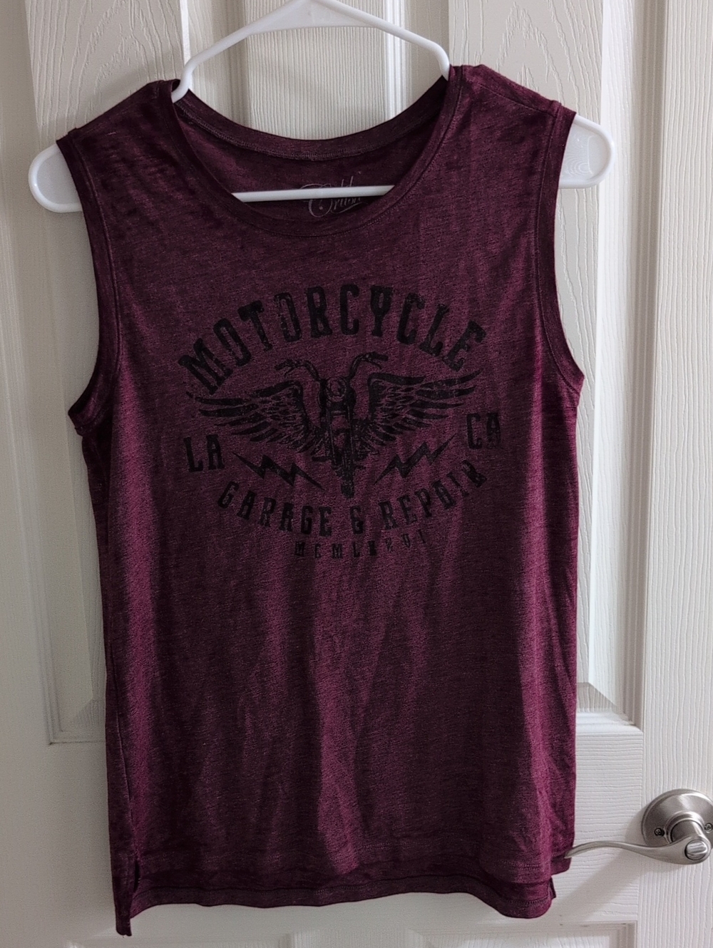 Sleeveless Motorcycle Graphic Tank - Burgundy
